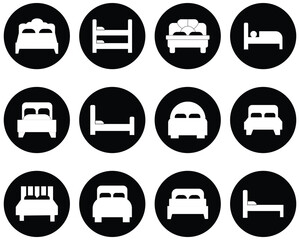 Bed Icon Set in Multiple Styles – Silhouette and Vector Collection Featuring Modern, Minimal, and Bunk Bed Designs for Interior and Furniture Concepts