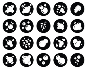 Bubble and Foam Vector Icon Set – Line and Silhouette Illustrations of Soap, Water, and Fizzy Drink Bubbles for Cleaning, Beverage, and Aquarium Concepts