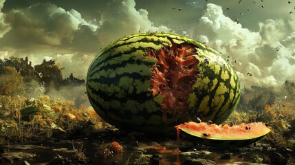 image of a watermelon that is starting to rot