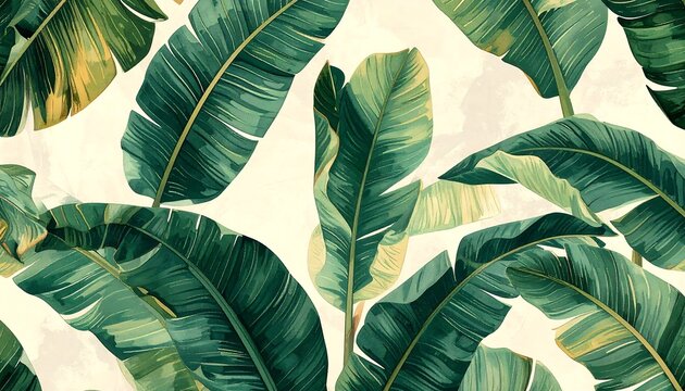 Tropical banana leaf pattern on a light background