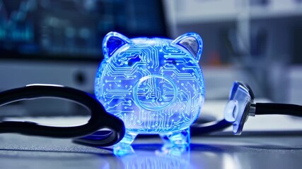 futuristic healthcare savings concept with digital piggy bank and stethoscope depicting medical expenses and financial planning needs - Powered by Adobe