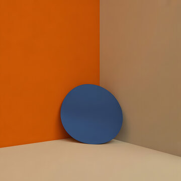 Abstract Blue Disc in Orange and Beige Corner Setting