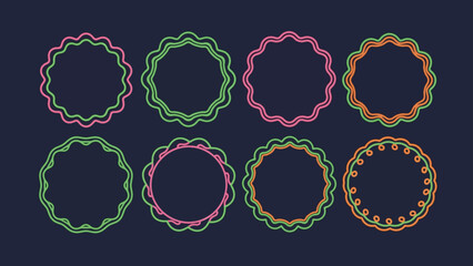 Abstract Colorful Wavy Circle Frames on Dark Blue Background