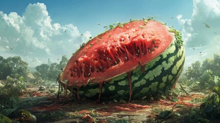 image of a watermelon that is starting to rot