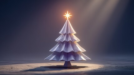 3D Origami Christmas Tree with Glowing Star - Modern Festive Art