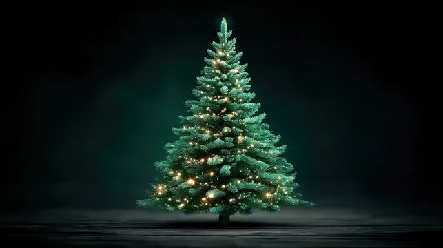 Realistic Christmas Tree with Warm Lights - Dark Holiday Ambiance