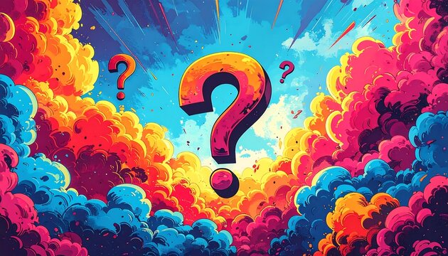 Vibrant clouds with question marks