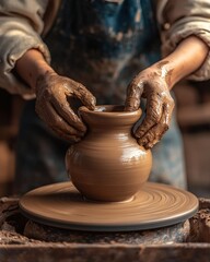 Crafting Clay Vase on Potter's Wheel