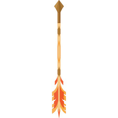 Tribal Arrow With Golden Fletching And Wooden Shaft In Center Composition Isolated On White Background