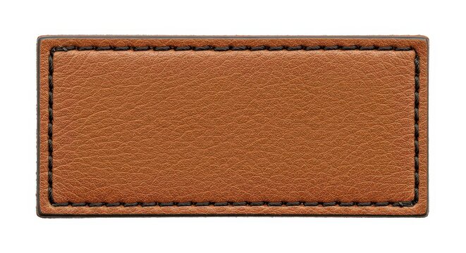 Brown leather patch with stitching isolated on white background