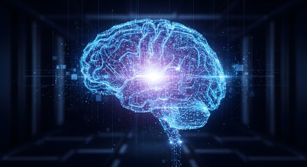 Glowing Digital Brain Artificial Intelligence and network