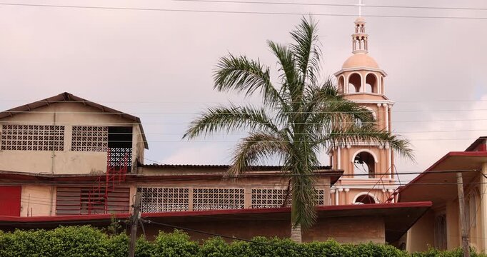 Morning sun shines on a church in central Acayucan, Verazruz, Mexico.