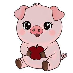 Pig holding apple