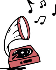 Classic vynil player vector illustration - retro gramophone with music notes