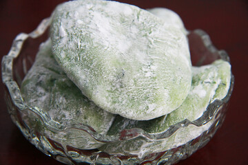 Wagashi - Traditional Japanese Dessert Selection: Mochi, Daifuku in Glass Dish