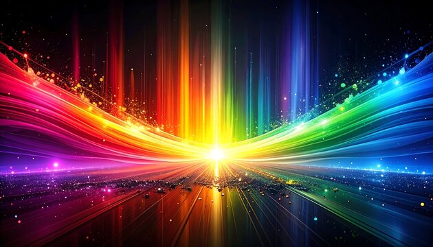 Vibrant rainbow streaks converge, reflecting light