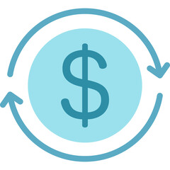 Obraz premium Turquoise Circle With Dollar Sign Inside And Circular Arrows On Transparent Background