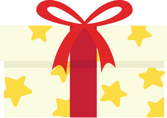 gift box with yellow star pattern and big red bow, minimal Cute Christmas Element clipart illustration on white, perfect for cards, tags, and seasonal promos. 