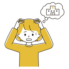 髪の毛のトラブルに悩む女性のイラスト　病院