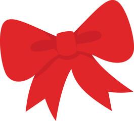 red gift bow with long tails, glossy ribbon texture, flat vector icon isolated on white. perfect for gift-wrapping graphics, tags, labels, and holiday promotions.