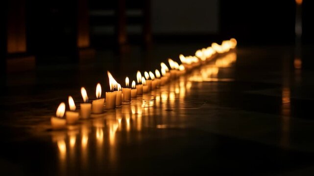 Row of glowing candles creating warm peaceful light