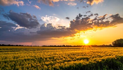 Vibrant sunset over a golden field