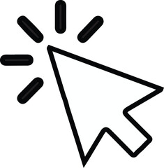 Simple black outline vector of clicking mouse cursor pointer icon for web design.