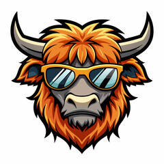 colorful illustration of a Scotland hairy cow head mascot