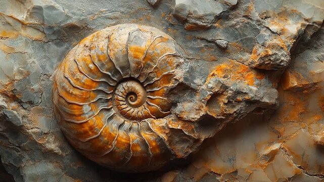 Close-up of a Nautilus Shell on Textured Stone