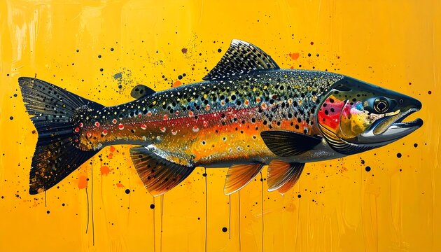 Vibrant trout portrait on textured yellow