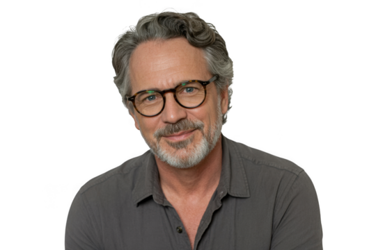 Man with glasses and beard isolated on transparent background