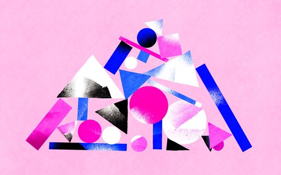 chaotic pile  of geometric forms 