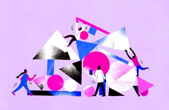 People Organize different geometric shapes