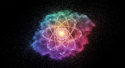 Colorful atom representation science and technology concept illustration
