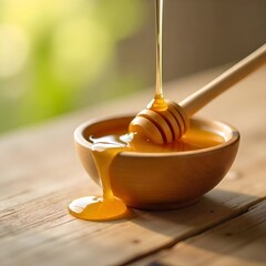 honey dripping from a wooden spoon