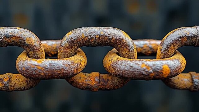 Close-up of a rusty chain link against dark background
