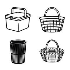 Collection of Outlined Wicker and Plastic Baskets