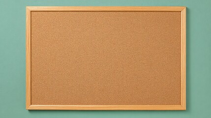 Fototapeta premium Corkboard Bulletin Board with Wooden Frame on Teal Wall, Perfect for Notices and Reminders, Studio Shot