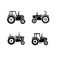 Set of Black Tractor Icons Versatile Designs for Agriculture and Farming Projects