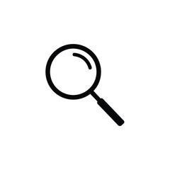 Magnifying glass icon representing search, discovery, and analysis in a minimalist, vector graphic style