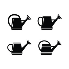 Silhouette Watering Cans Set Minimalist Gardening Icons for Design Projects