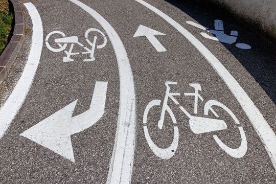 Painted traffic symbols on the road