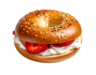 bagel with strawberry cream cheese isolated on transparent png