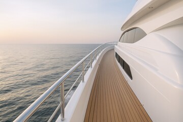 Fototapeta premium Luxury Yacht Deck with Ocean View at Sunset: Travel, Leisure and High End Lifestyle