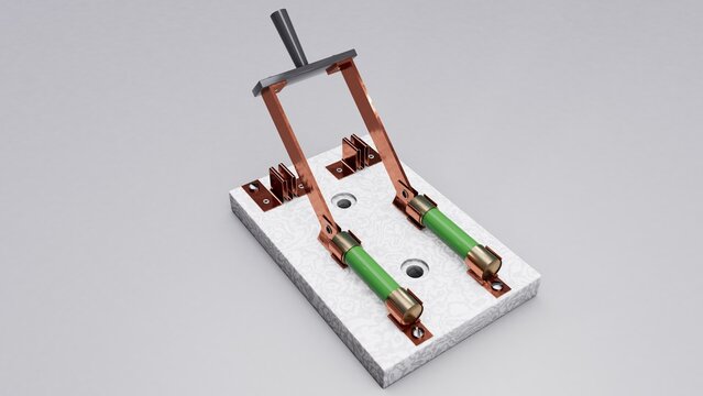 Chave El&eacute;trica Antiga Tipo Faca com Fus&iacute;veis de Cartucho