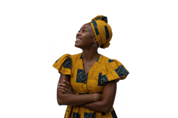 Young woman in traditional african attire isolated on transparent background