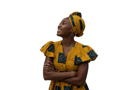 Young woman in traditional african attire isolated on transparent background