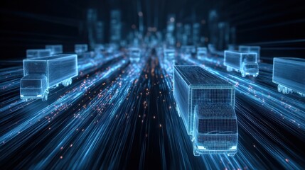 Futuristic Transportation Network: Abstract Digital Trucks on Data Stream Highway for Logistics and Supply Chain Management
