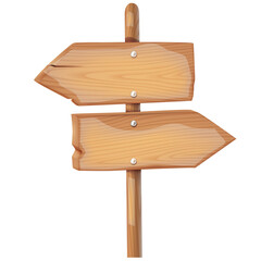 Two Blank Wooden Arrows On A Signpost Indicating Different Directions With A Clear Transparent Background Perfect For Navigation And Decision Making Concepts