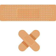 Two Adhesive Bandages One Rectangular And One Crossed In A Medical Tan Color With A White Background With A Shadow Effect Creating A Subtle Depth On The Surface